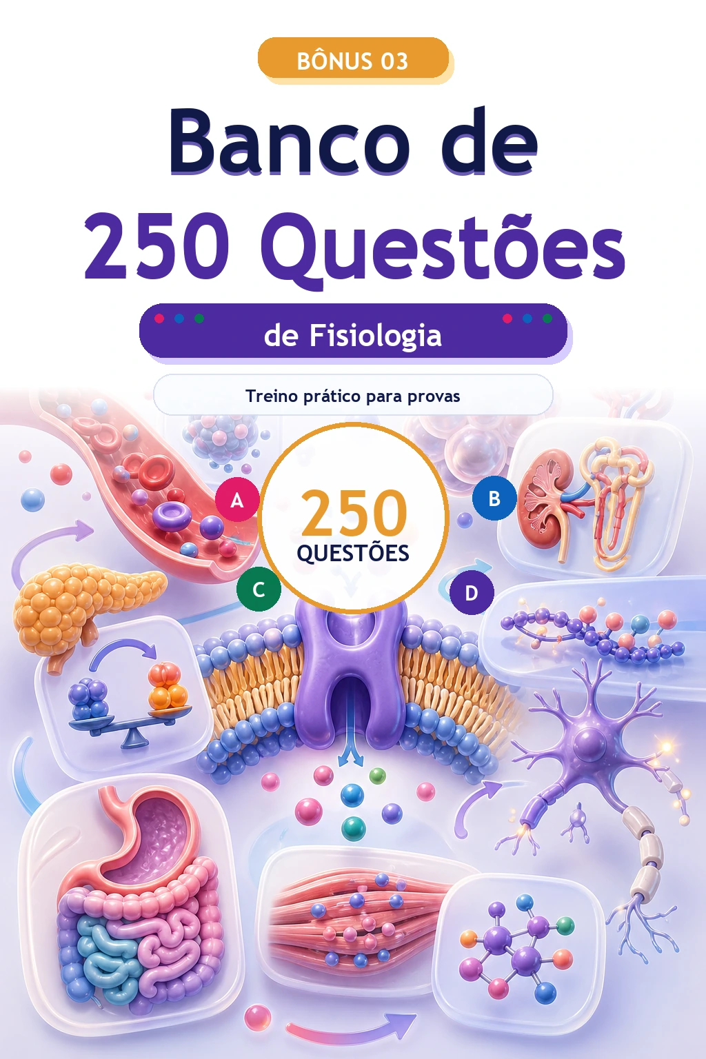 Mockup do bônus 3 - Banco de 250 Questões de Fisiologia